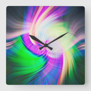 SPIRALFLUO - Psychedelic Colourful Modern Fractal Square Wall Clock