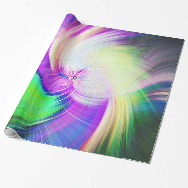 SPIRALFLUO - Psychedelic Colourful Modern Fractal  Wrapping Paper (Unrolled)