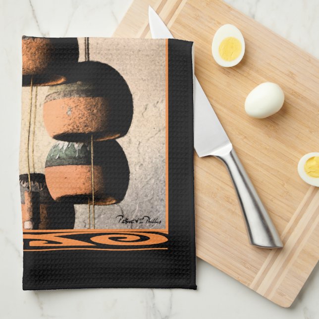 Spiralled Clay Wind Chimes Still Life Tea Towel (Quarter Fold)