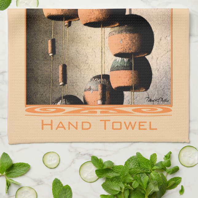 Spiralled Clay Wind Chimes Still Life Tea Towel (Folded)