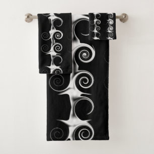 Spirals and Swirls Black and White Pattern Bath Towel Set
