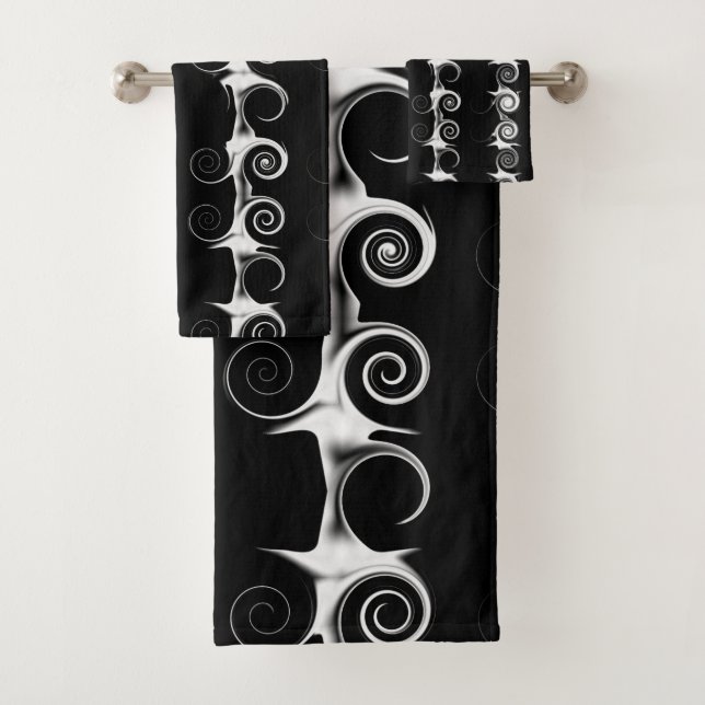 Spirals and Swirls Black and White Pattern Bath Towel Set (Insitu)