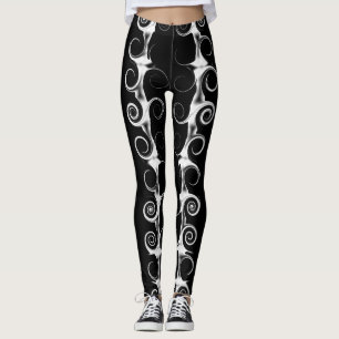 Spirals and Swirls Black and White Pattern Leggings