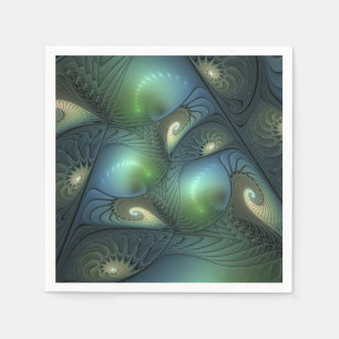 Spirals Beige Green Turquoise Abstract Fractal Art Napkin