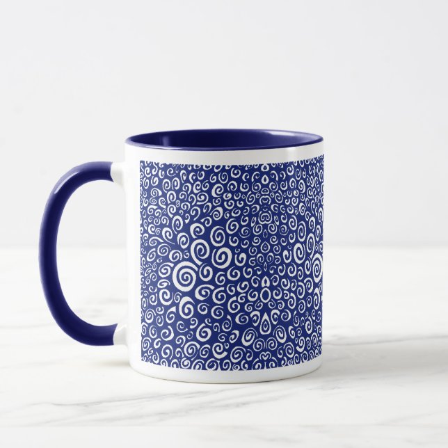 Spirals - Navy Blue on White Mug (Left)