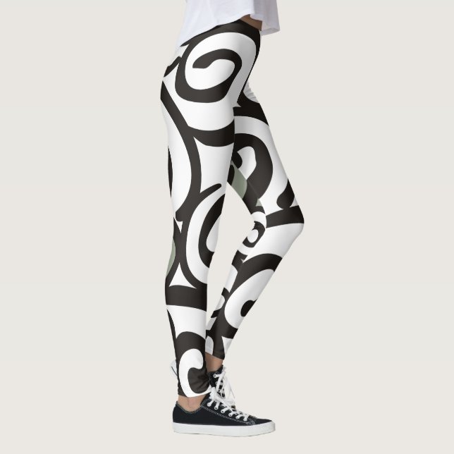 Spirals Pattern Black & White + your backgr. Leggings (Right)
