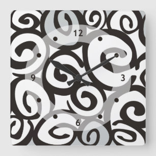 Spirals Pattern Black & White + your ideas Square Wall Clock