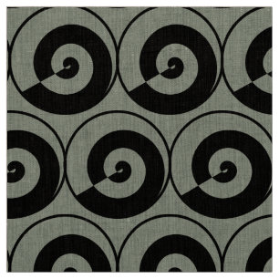 Spirals, snails, circles pattern black fabric
