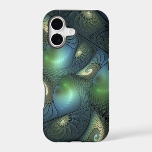 Spirals Teal Beige Green Abstract Fractal Art