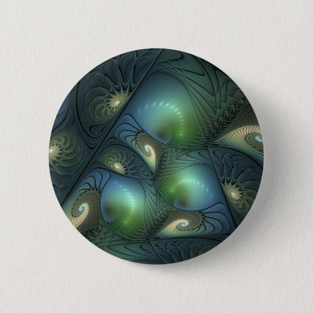 Spirals Teal Beige Green Abstract Fractal Art 6 Cm Round Badge (Front)