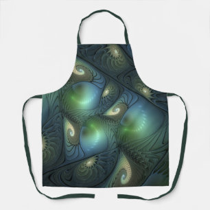 Spirals Teal Beige Green Abstract Fractal Art Apron