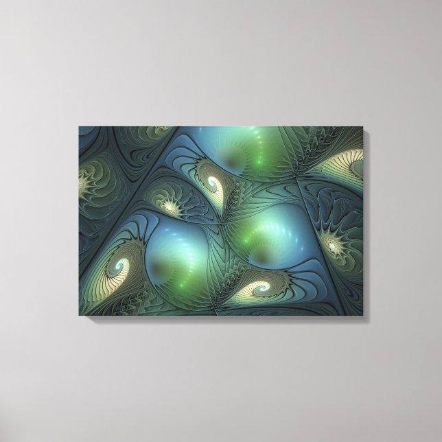 Spirals Teal Beige Green Abstract Fractal Art Canvas Print (Front)