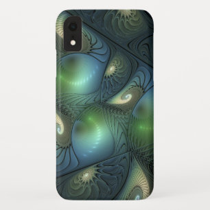 Spirals Teal Beige Green Abstract Fractal Art Case-Mate iPhone Case