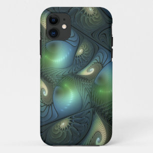 Spirals Teal Beige Green Abstract Fractal Art Case-Mate iPhone Case