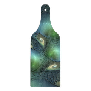 Spirals Teal Beige Green Abstract Fractal Art Cutting Board