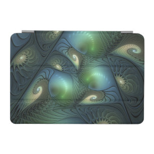 Spirals Teal Beige Green Abstract Fractal Art iPad Mini Cover