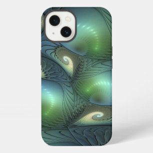 Spirals Teal Beige Green Abstract Fractal Art iPhone 13 Case