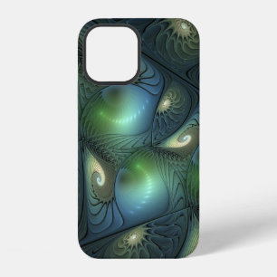 Spirals Teal Beige Green Abstract Fractal Art iPhone 12 Case
