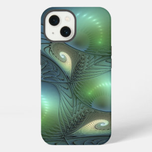 Spirals Teal Beige Green Abstract Fractal Art iPhone 13 Case