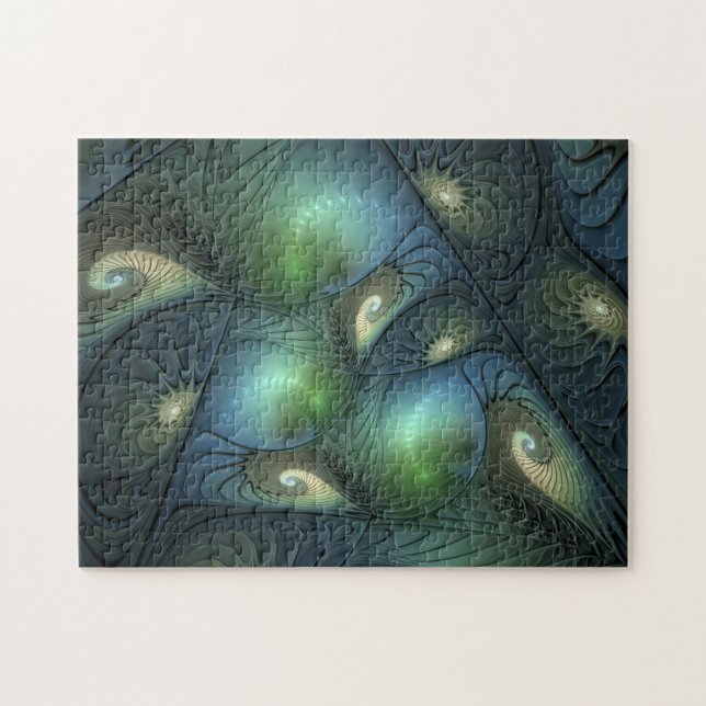 Spirals Teal Beige Green Abstract Fractal Art Jigsaw Puzzle (Horizontal)