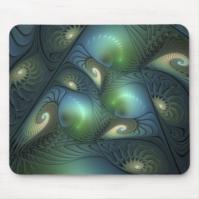Spirals Teal Beige Green Abstract Fractal Art Mouse Pad (Front)
