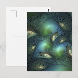 Spirals Teal Beige Green Abstract Fractal Art Postcard