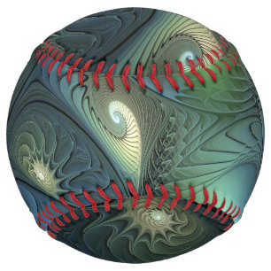 Spirals Teal Beige Green Abstract Fractal Art Softball