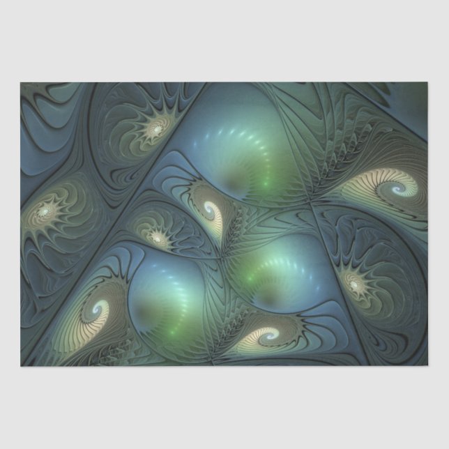 Spirals Teal Beige Green Abstract Fractal Art Tissue Paper (Front)