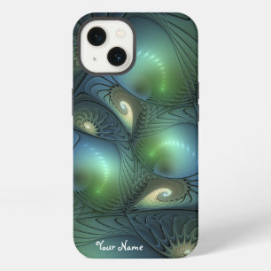 Spirals Teal Beige Green Abstract Fractal Name iPhone 13 Case