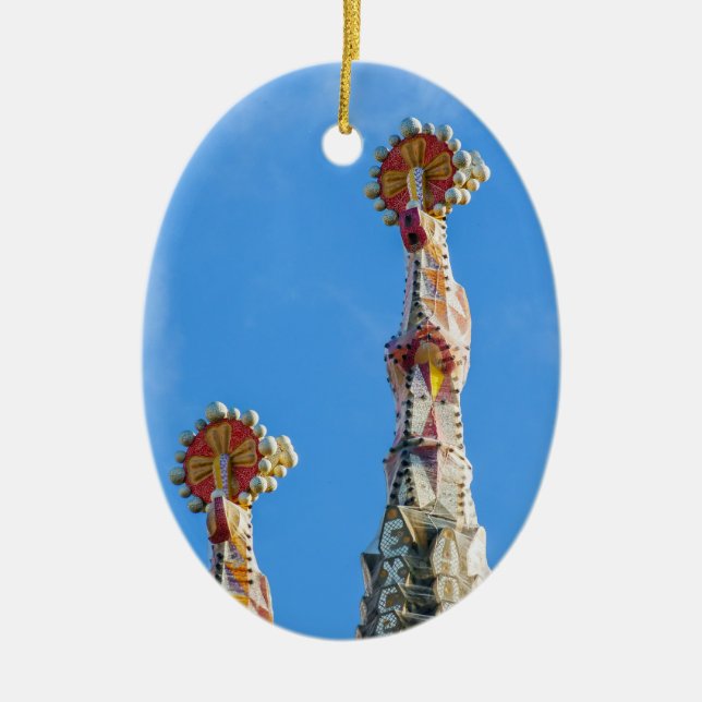 Spires of La Sagrada Familia in Barcelona, Spain Ceramic Tree Decoration (Front)