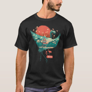 Spirit Animal Crane Sunset Landscape Ukiyo E Tradi T-Shirt