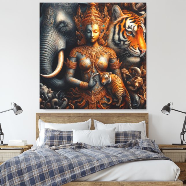 spirit artwork elephant tiger canvas print (Insitu(Bedroom))