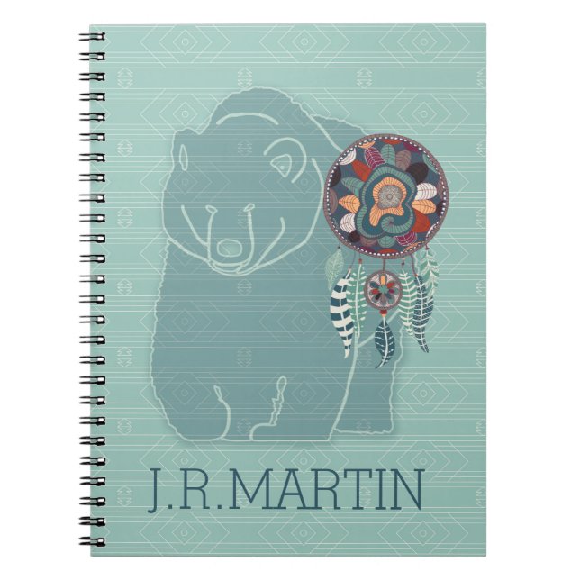 Spirit Bear with Dream Catcher Custom Spiral Notebook (Front)