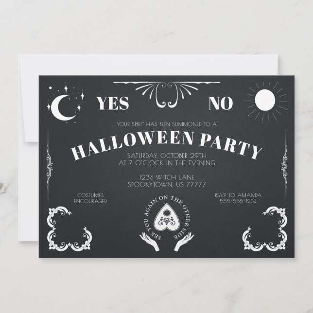 Spirit Board Celestial Black & White Halloween Invitation (Front)