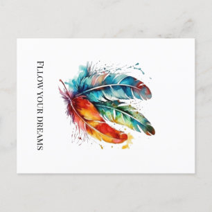 Spirit Feathers: Vibrant Watercolor Art Holiday Postcard