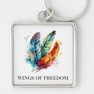 Spirit Feathers: Vibrant Watercolor Art Key Ring