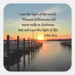 SPIRIT FILLED JOHN 8;12 SCRIPTURE DESIGN SQUARE STICKER