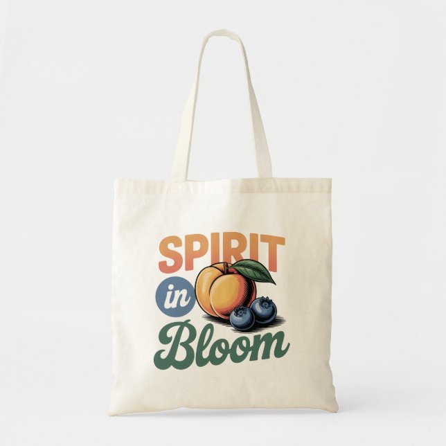 Spirit in Bloom Peach Blueberry Retro Shirt Tote Bag (Front)