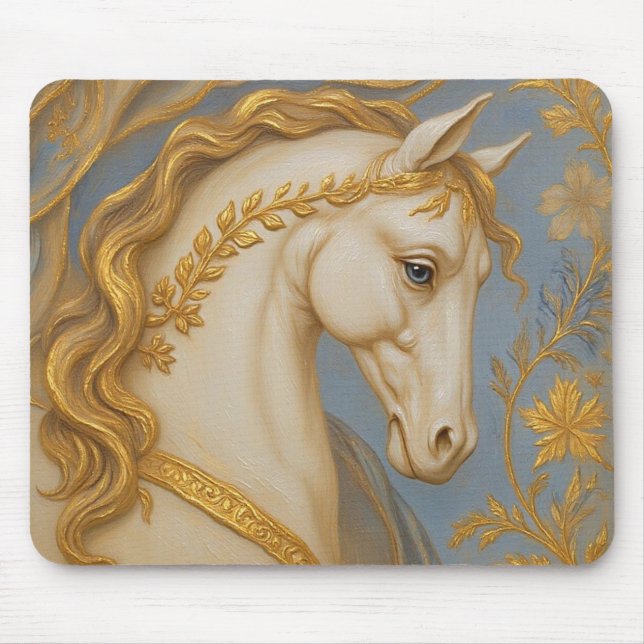 Spirit of Gold – Majestic White Stallion Art Mouse Pad (Front)