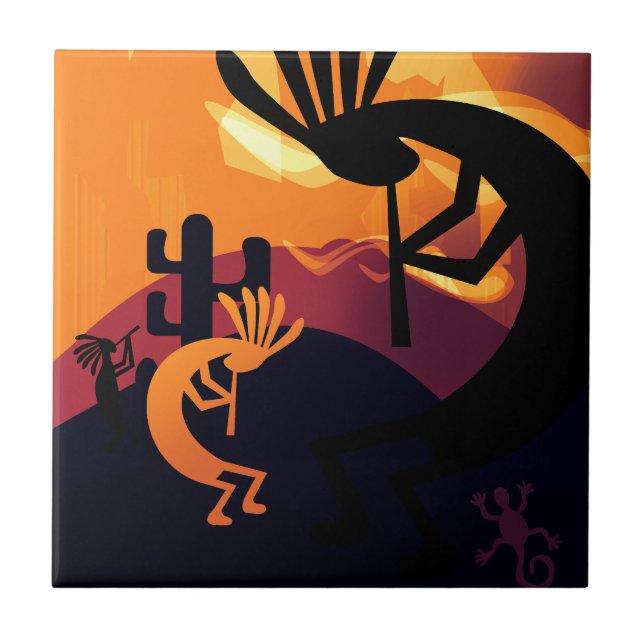 Spirit of Kokopelli Desert Landscape Sunset 2 Tile (Front)