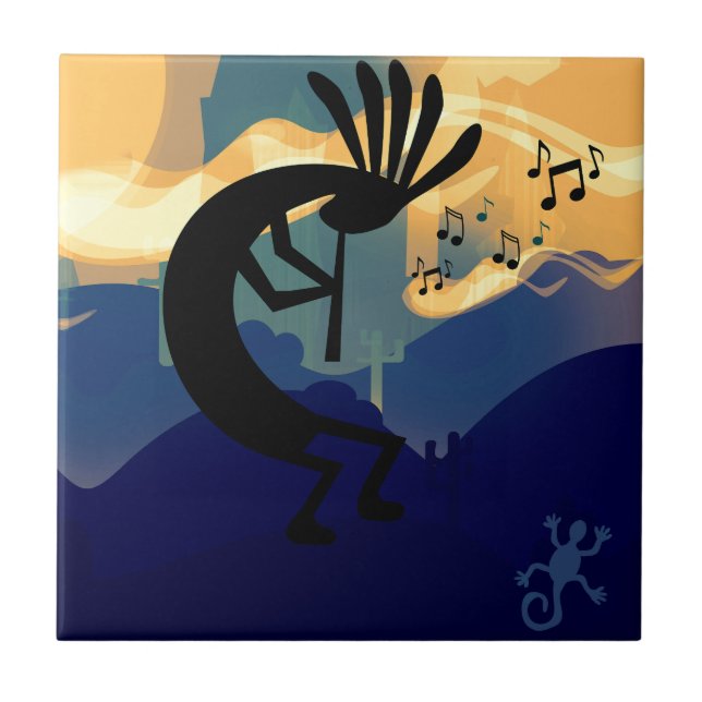 Spirit of Kokopelli Desert Landscape Teal Music Tile (Front)