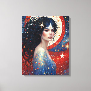 Spirit of Patriotisms Woman Red White Blue July Canvas Print