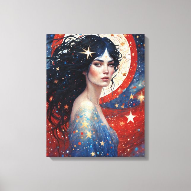 Spirit of Patriotisms Woman Red White Blue July Canvas Print (Front)