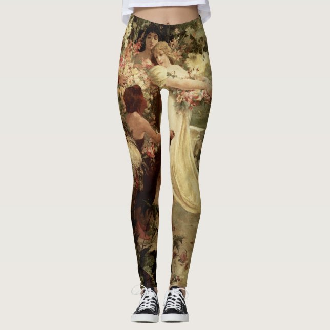 Spirit Of Spring by Alphonse Mucha Leggings (Front)