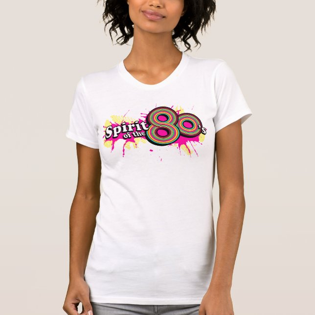 "Spirit of the 80's" ladies multi-pink logo tee (Front)