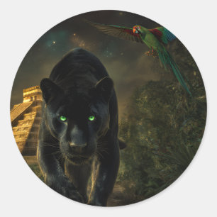 Spirit of the Jaguar and the Green Macaw Classic Round Sticker