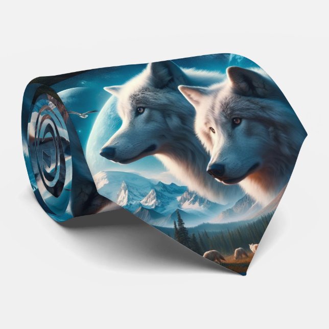 Spirit of The Wolves  Mens  Tie (Rolled)