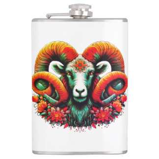 Spirit Ram – Floral Horns & Earth Wisdom Hip Flask