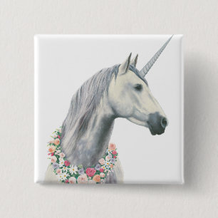 Spirit Unicorn with Flowers Around Neck 15 Cm Square Badge