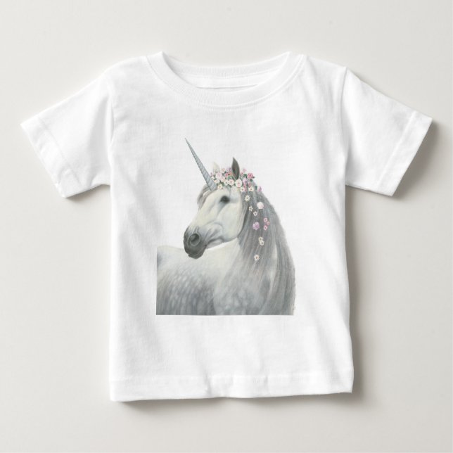 Spirit Unicorn with Flowers in Mane Baby T-Shirt (Front)